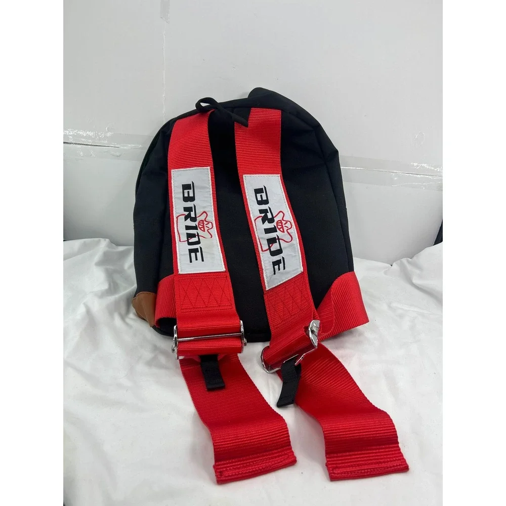 Bride Racing JDM Backpack Black Canvas Red Harness Straps Laptop Bag